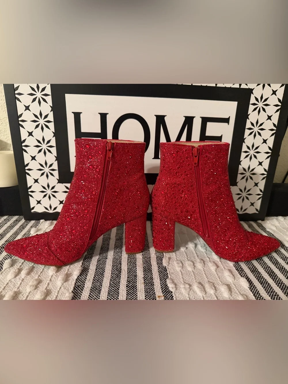 Betsey Johnson Red Glitter Pointed Toe Ankle Booties